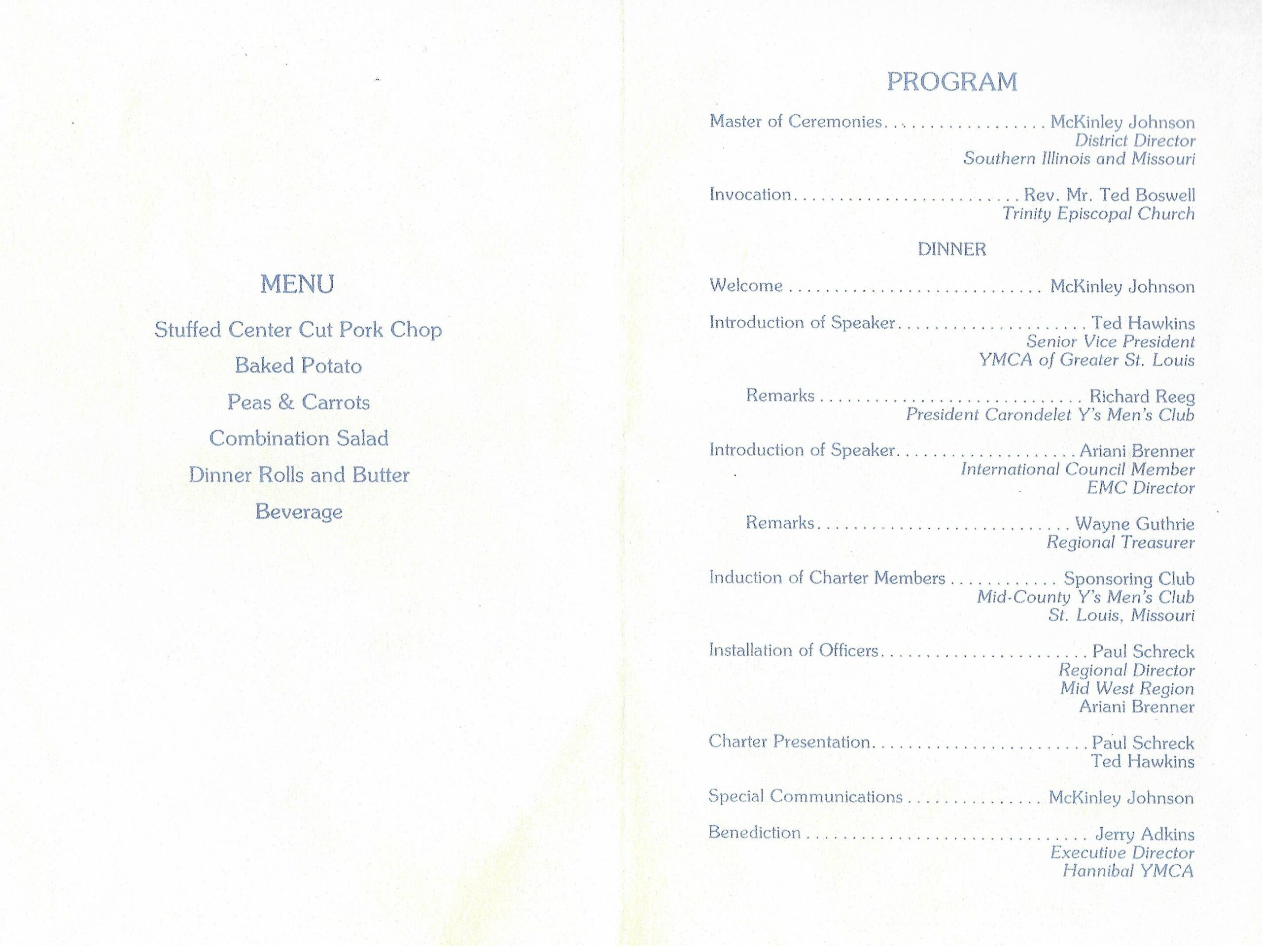 The inside of the Charter Night Banquet program.